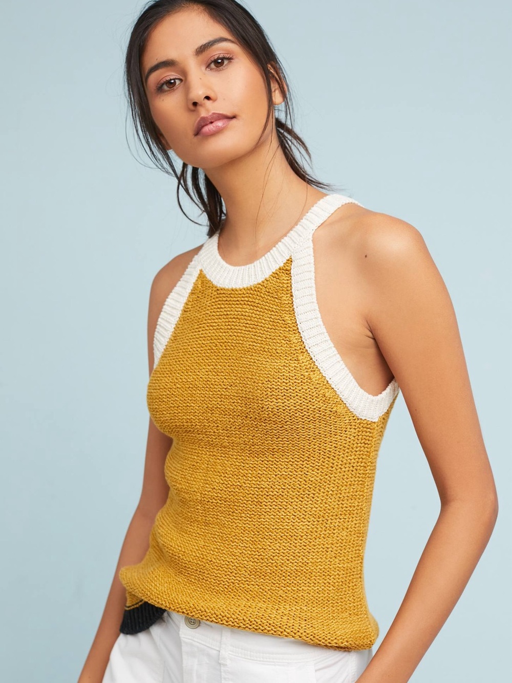 Anthropologie Mustard Yellow Knit Halter Tank Top
